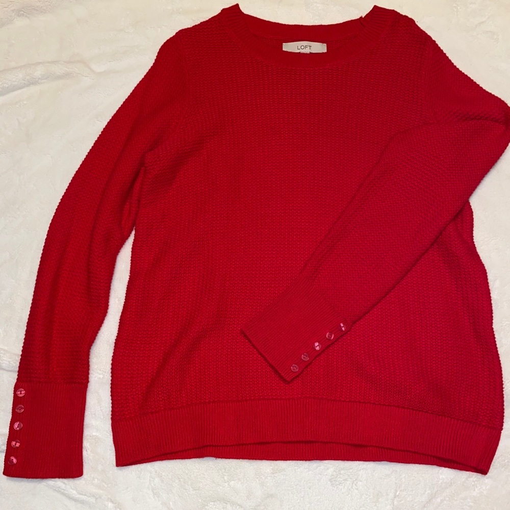 LOFT waffle knit sweater / Christmas red / NWOT